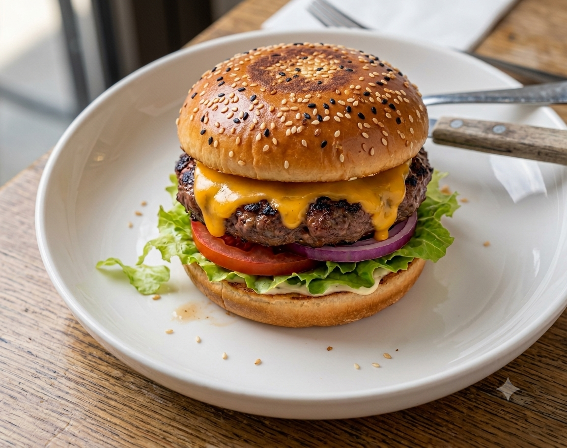 Classic cheeseburger with fresh toppings